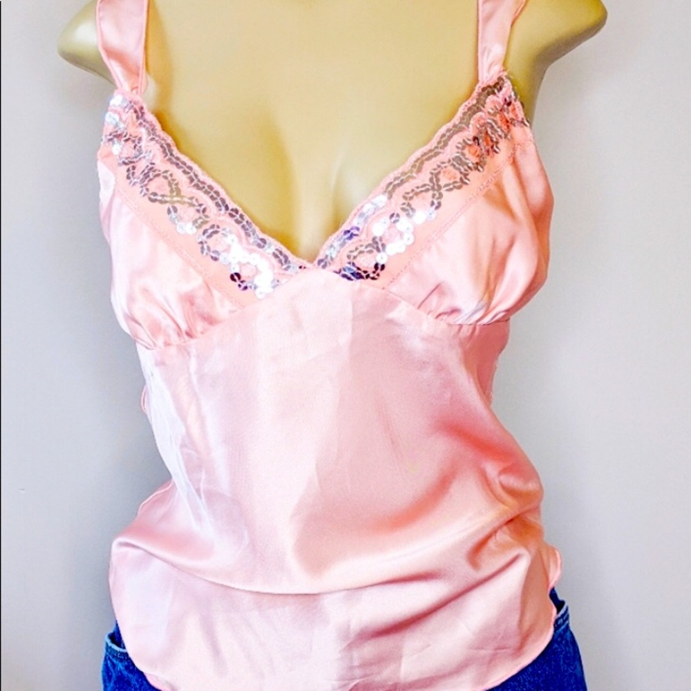 Y2K Pink Sequin Embellished Satin Cami